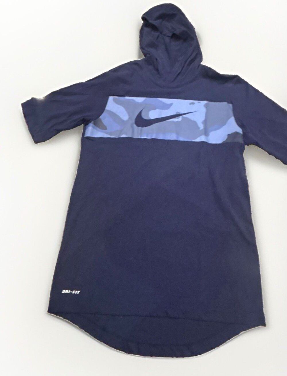 Nike Boy's Navy Hooded Dri-FIT Camo Logo Short Sleeve T-Shirt Size S